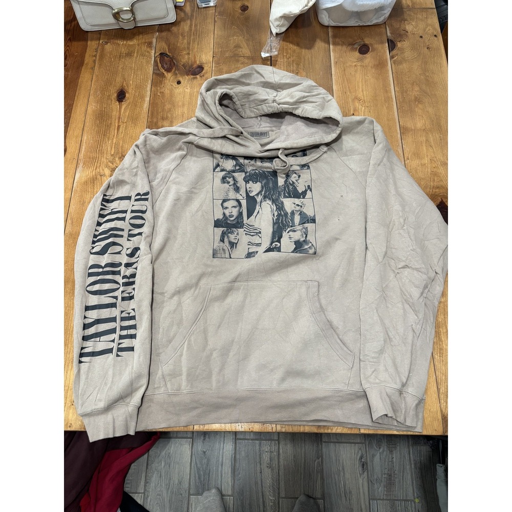 Taylor Swift The Eras Tour Hoodie Women's XL Pullover Beige Graphic Sweatshirt